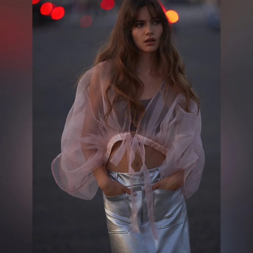 Anthropologie Sheer Pleated Capelet in Blush Pink
